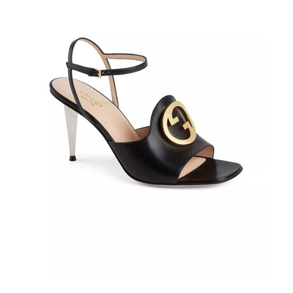 Gucci Blondie Logo High Heel Sandals Black Gold – Size 41 (New in Box) - Picture 1 of 7